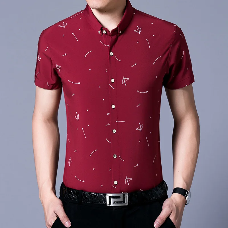 

New arrival 2018 summer men's Bussiness Polyester Print Floral shirts Mens short-sleeve tops Tees clothings A17205
