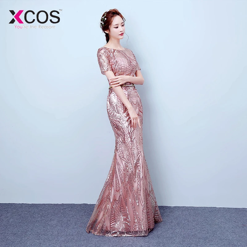 XCOS розовые золотые красные фиолетовые четыре цвета прозрачные вечерние платья с