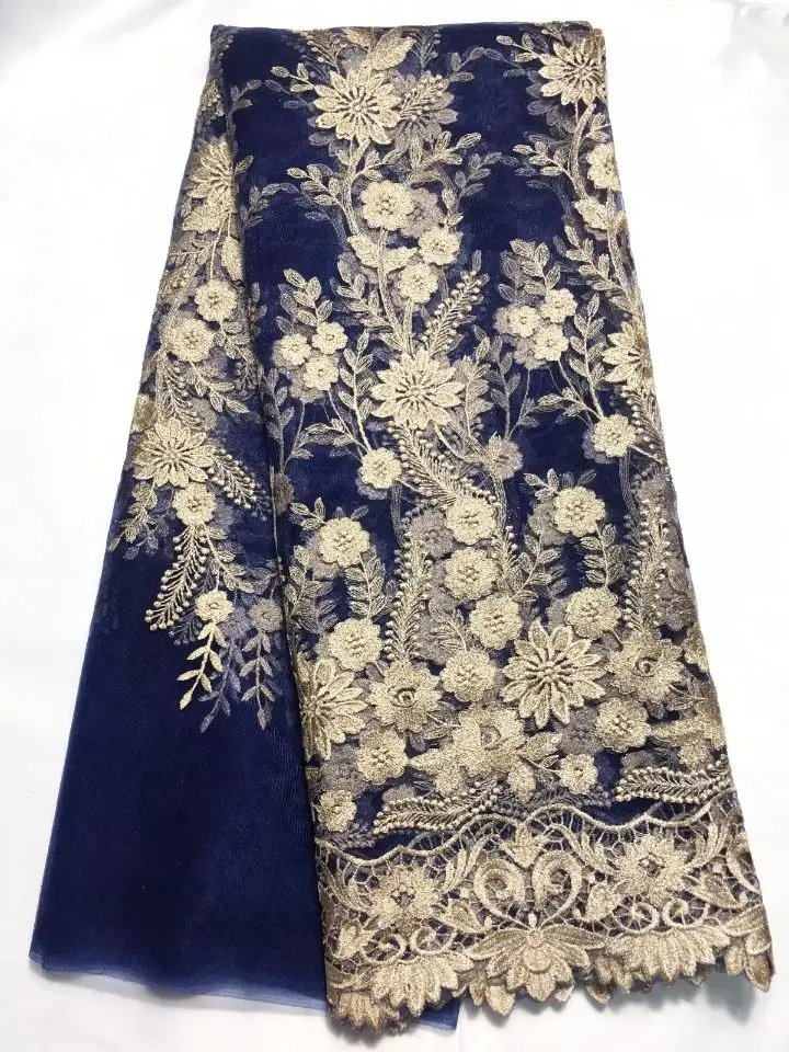 Модная винная французская сетчатая кружевная ткань и Золотая шелковая вышивка