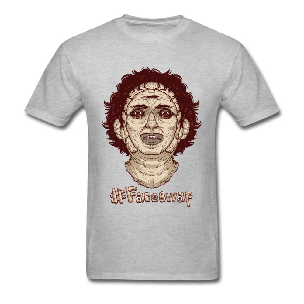Мужская футболка с надписью Face Swap Crazy черная необычным персонажем вырезом