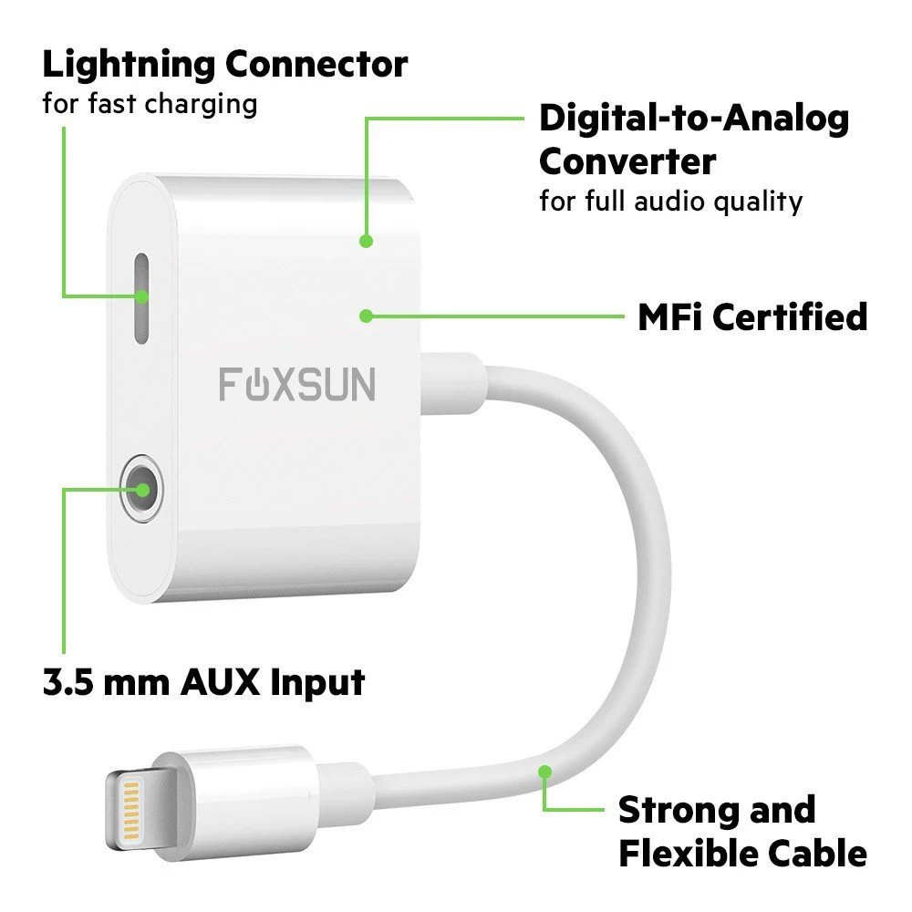 Адаптер для наушников 2 в 1 с Lightning на 3 5 мм зарядка + Музыка iPhone X /iPhone 8/8 Plus iPhone7/7