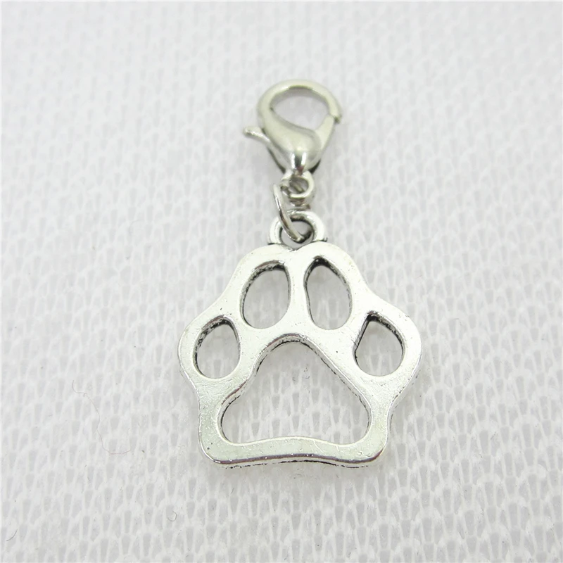 

Hot selling 30pcs Silver Dog Paw Dangle Charms Lobster Clasp Charms Diy Jewelry Accessory For Bracelets Floating Hanging Charms