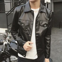 spring mens motorcycle black pu leather short jacket slim fit single breasted coat long sleeve lapel outwear l xl xxl f5