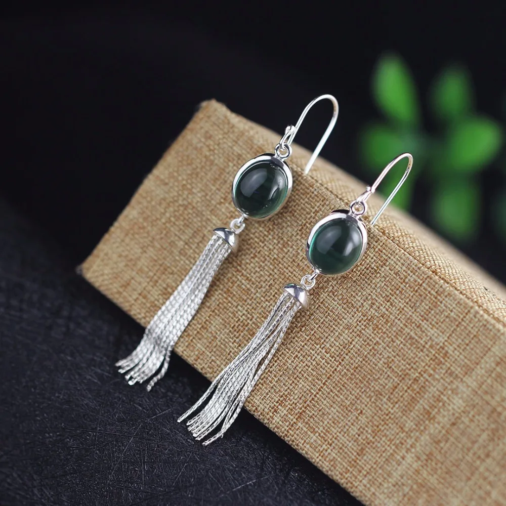 

Серьги-капли Женские винтажные из серебра 100% пробы с зелеными фианитами