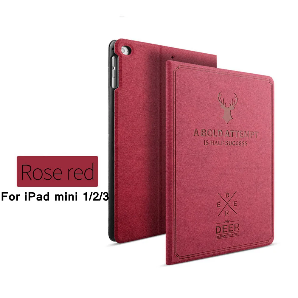 Caseier подставки в стиле ретро защитный чехол для IPad Air 1 2 чехол Роскошный PU Funda для Ipad Mini 1 2 3 Smart Sleep Coque Carcasa чехлы - Цвет: Rose Red