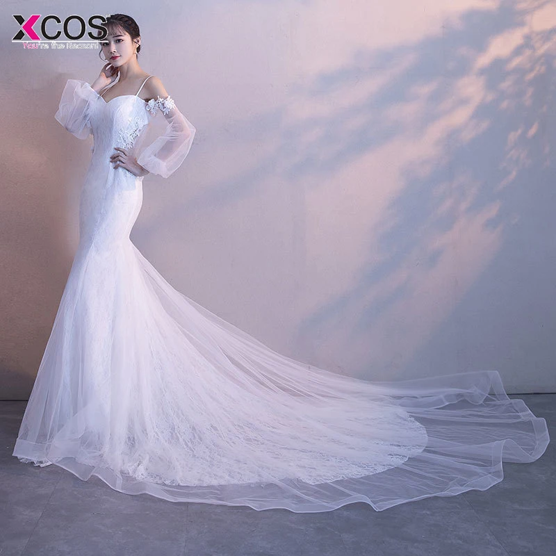XCOS Spaghetti Straps Beach Wedding Dresses 2018 Vestido Noiva Praia Simple White Casamento Mermaid Bridal Gown Custom Made | Свадьбы и