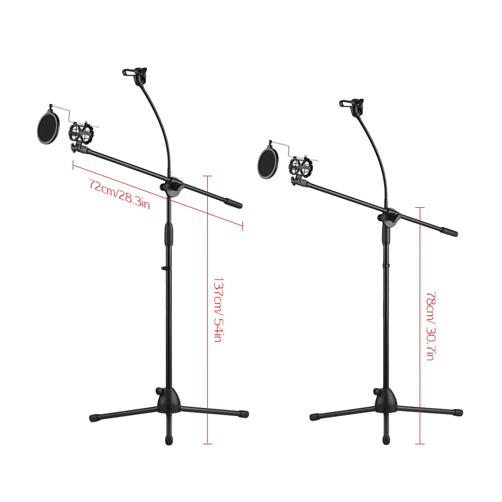 Microphone Floor Stand Tripod Metal Adjustable Height with Boom Arm 3 Mic Holders &amp 1 Smartphone Holder for Live Streaming | Спорт и