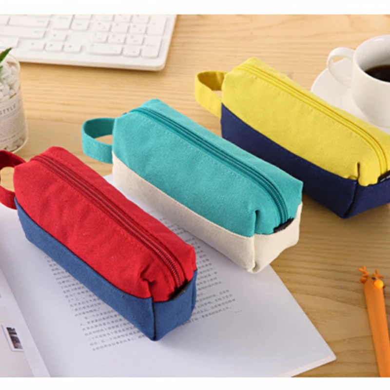 Однотонный чехол для карандашей милый холщовый пенал мягкий канцелярские