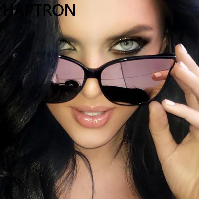 Модные женские зеркальные солнцезащитные очки кошачий глаз с розовыми линзами