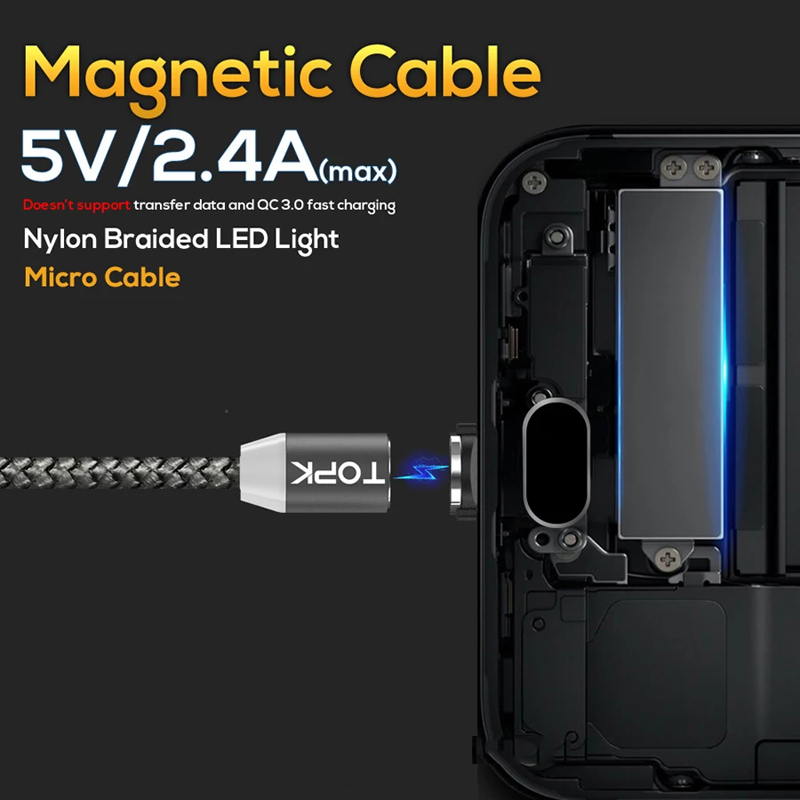 Магнитный светодиодный usb кабель RLine 1 магнитный штекер USB Type C Micro для Iphone X 8 6