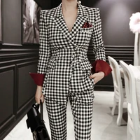 womens suit female 2019 new fashion temperament small suit irregular lattice suit jacket pants elegant two piece suit