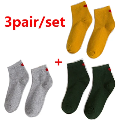 3pair 1/2/3 пары Демисезонный футболки красного цвета с сердцем и надписью «Love» Для женщин хлопковые носки модные милые сердцу пятки носки Harajuku для девочек женские теплые носки Meias - Цвет: 3pair