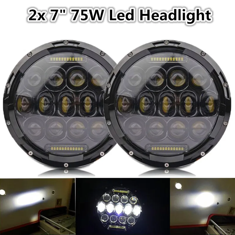 2x7 &quot75 Вт Светодиодный фонарь DRL для Wrangler JK CJ LJ Hummer H1 H2 прожектор вождения H4 h13