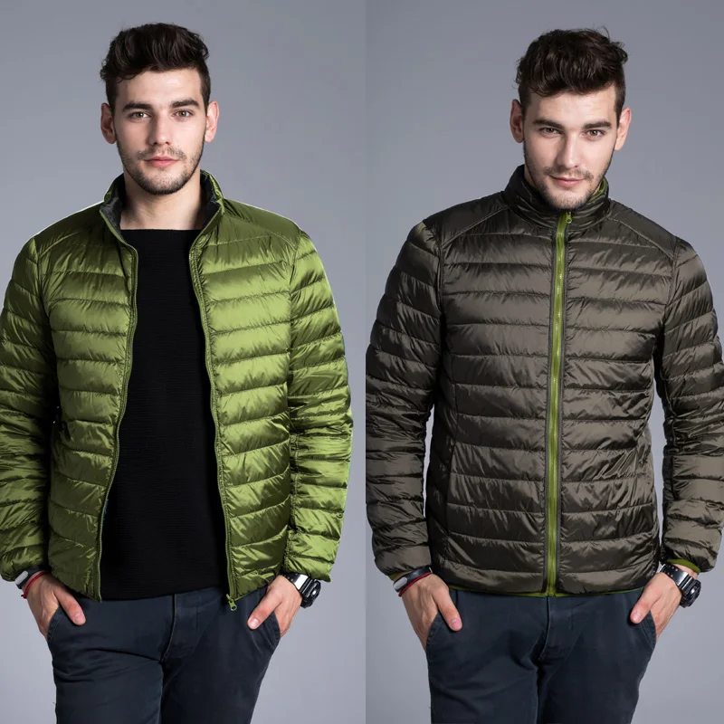 M-4XL, мужская двусторонняя куртка на утином пуху, новинка, зимний мужской ультра светильник, Двустороннее пальто, теплое, тонкое, стоячий воротник, пуховое пальто
