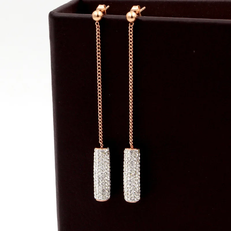 Модные серьги из нержавеющей стали с бусинами длинная цепочка кристаллический