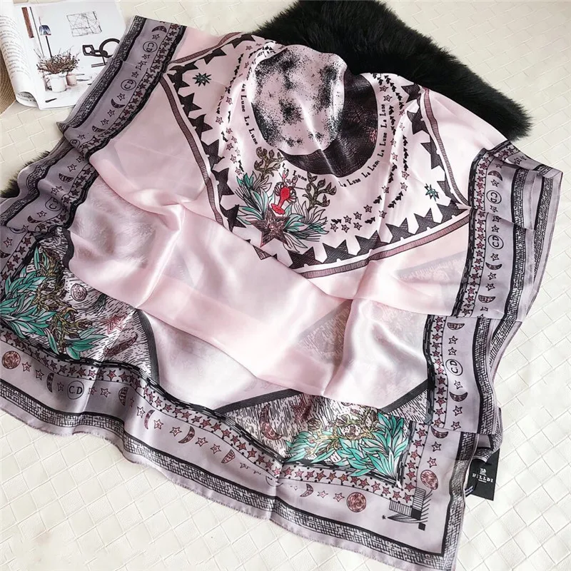 

Korean new Summer bufanda mujer Thin Sunscreen women Scarf Female Beach wheel print Simulation Silk foulard hijab Scarf Shawl