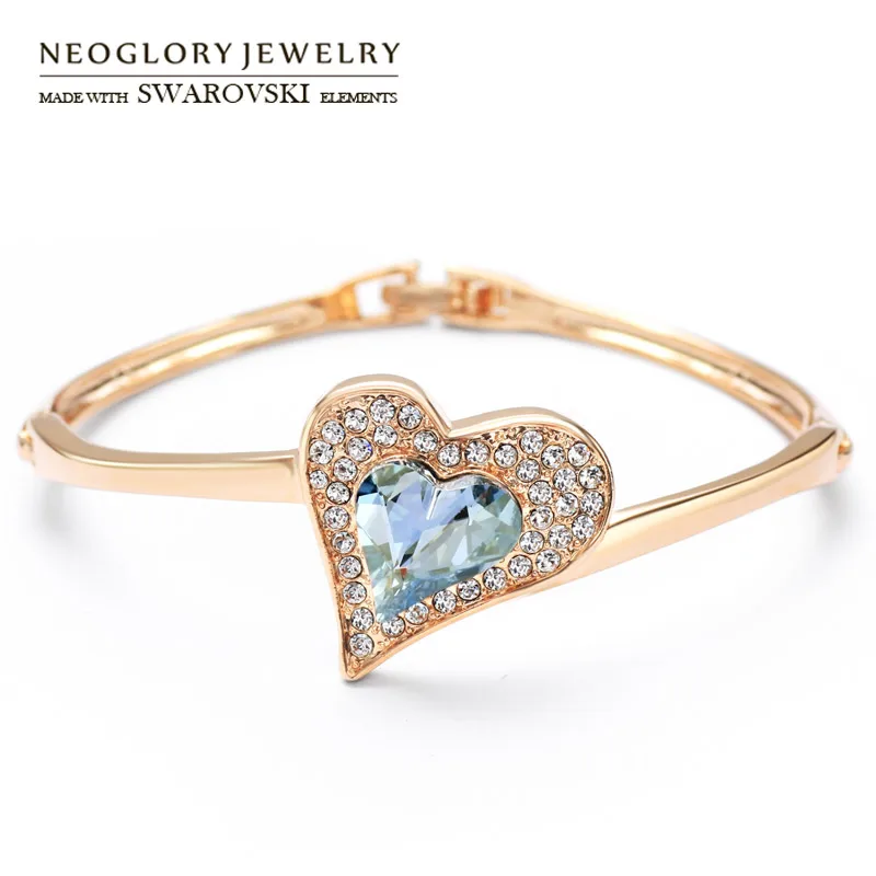 Neoglory австрийский браслет с кристаллами и стразами в форме сердца розовое золото