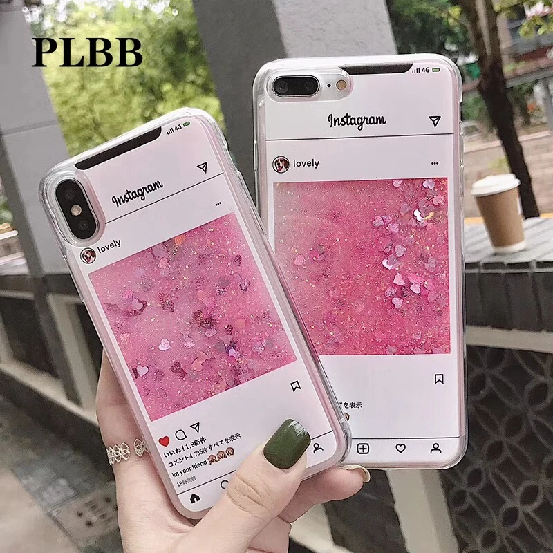 PLBB Роскошный Blingbling Love Heart розовый блестящий мощный Жидкий чехол для телефона из