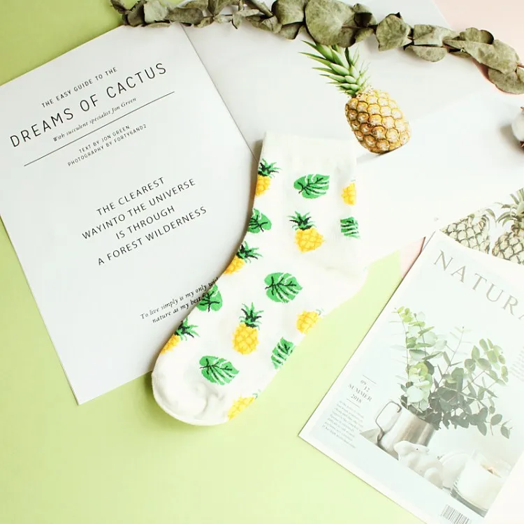 Pineapple Happy Fruit носки для женщин из чёсаного хлопка высокого качества Socken Новое поступление милые носки с изображением фламинго лисы и животных - Цвет: Pineapple