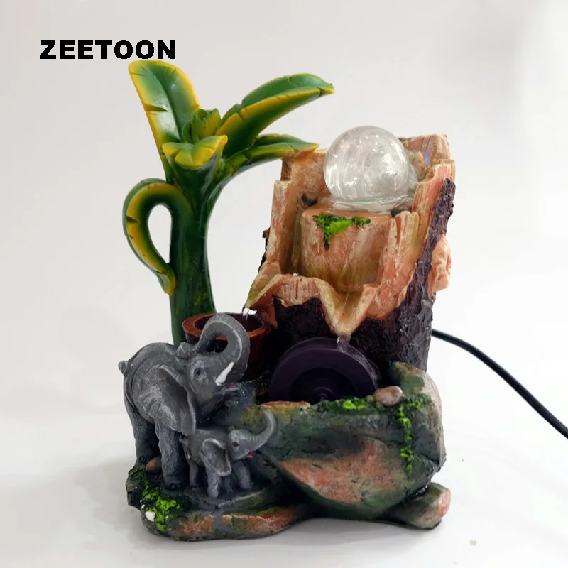 

Fountain Resin Elephant Banana Tree Desktop LED Lucky Ornament Feng Shui Crystal Ball Wedding Home Decor Gift Micro Landscape