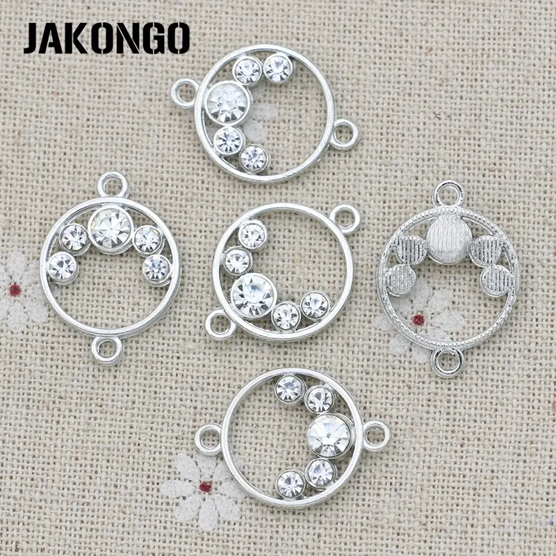 Круглые соединители JAKONGO с кристаллами серебристого цвета для изготовления