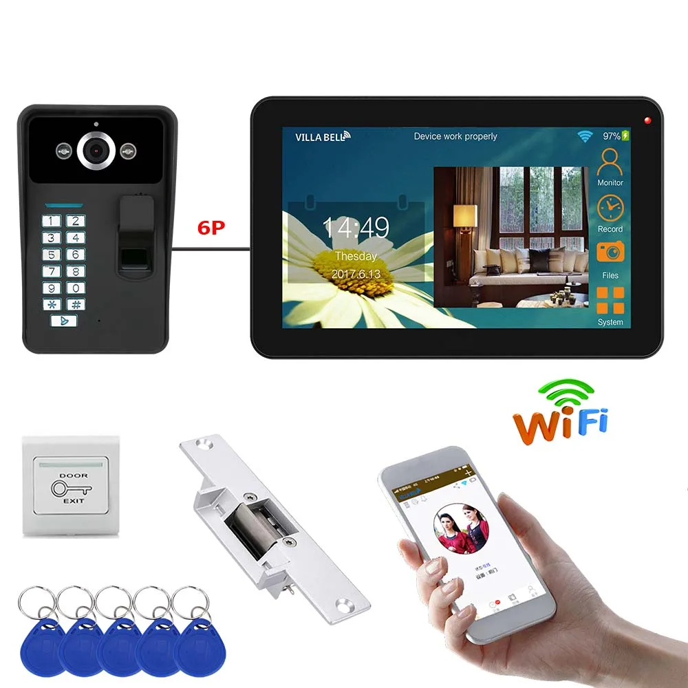 MAOTEWANG 9 дюймов проводной/беспроводной Wifi отпечаток пальца видео телефон двери дверной звонок Домофон