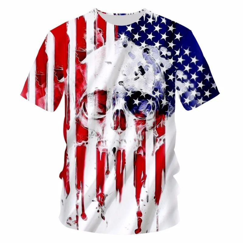 OGKB модная одежда для мужчин Забавный 3D принт американский флаг Череп круглый