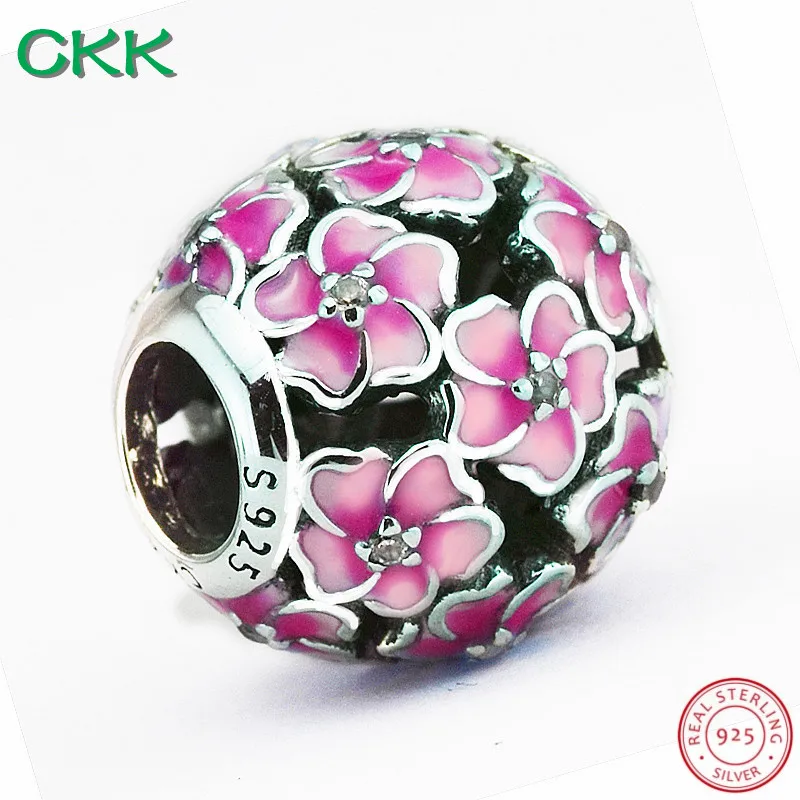 CKK Магнолия цветет бусины проложить светло вишневая Эмаль Ясно CZ DIY Fit PANDORA