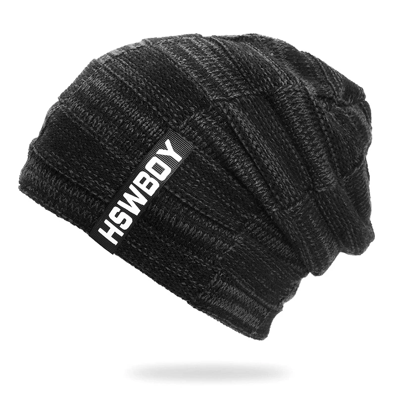 Зимние шапки для мужчин и женщин вязаные шапочки Кепка Gorras капот в Риге бархатная черная Повседневная шапка мужские уличные чулки для лыжников шапки - Цвет: Черный