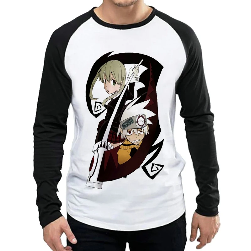 С длинным рукавом Soul Eater Футболка модная Стиль Мужская аниме Soul Eater Логотип футболка Футболки Длинный рукав рубашка Soul Eater футболка