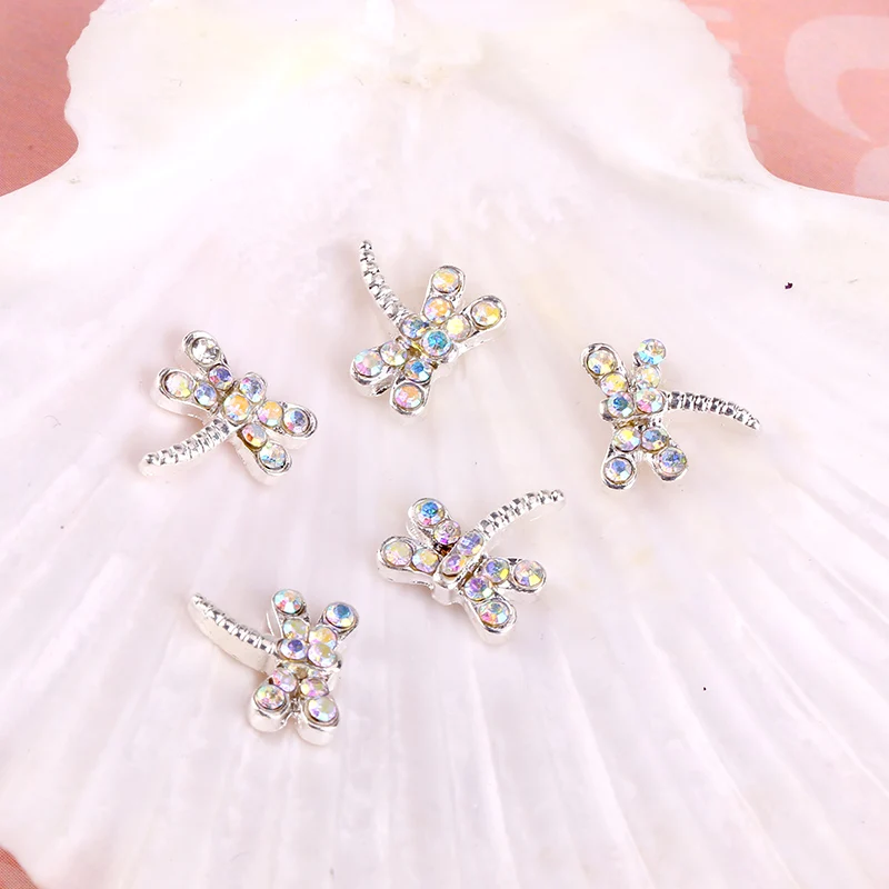 3d украшения для дизайна ногтей 10 шт Красочные Стрекозы с Стразы наклейки