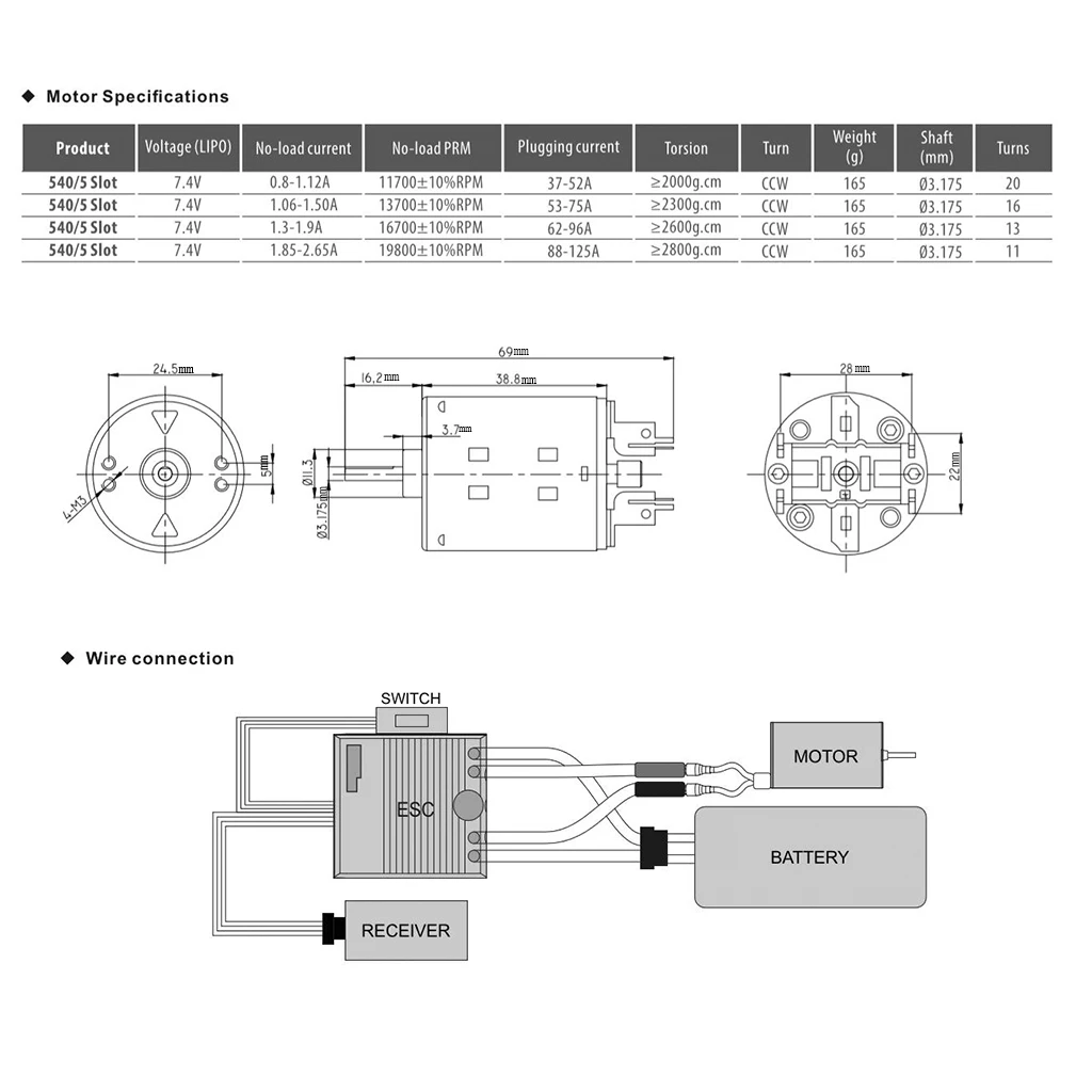 SURPASS HOBBY 540 карбоновый матовый мотор 11 T/13 T/16 T/20 T и 60A комплект с электронным регулятором хода для 1/10 радиоуправляемая антигравитационная машина HSP RC4WD SCX10 Crawlers Truck