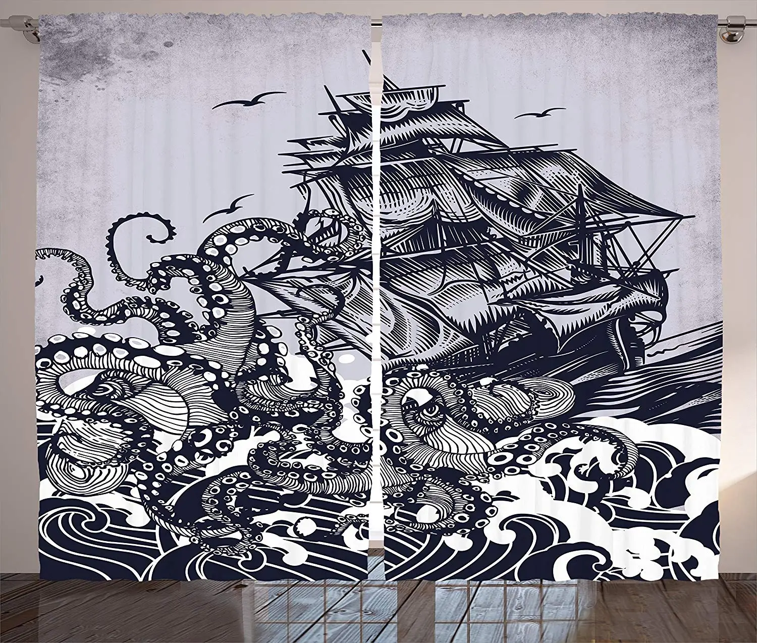 Морские Шторы Декор парусная лодка волны и Осьминог корабль с Kraken домашний