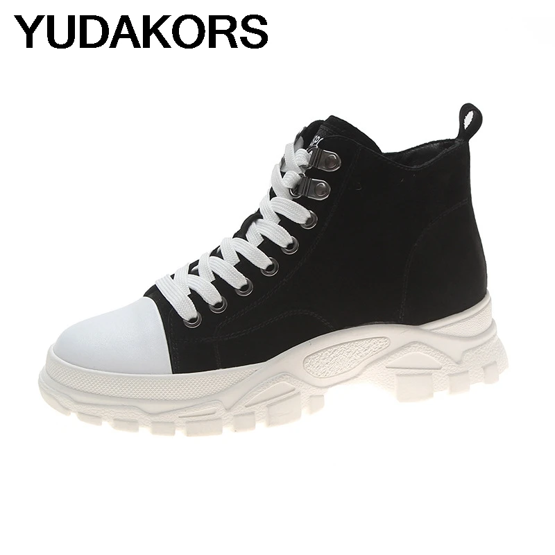 Genuine Leather Women's Winter Shoes Plush Warm Women Platform Sneakers 2019 Combat Boots Woman Martin YD198 | Спорт и