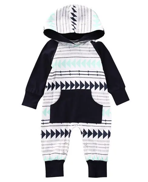 Newborn Baby Boys Infant Hooded Romper Jumpsuit Long Sleeve Autumn Winter Children Clothing Black White Cotton Clothes Outfits |