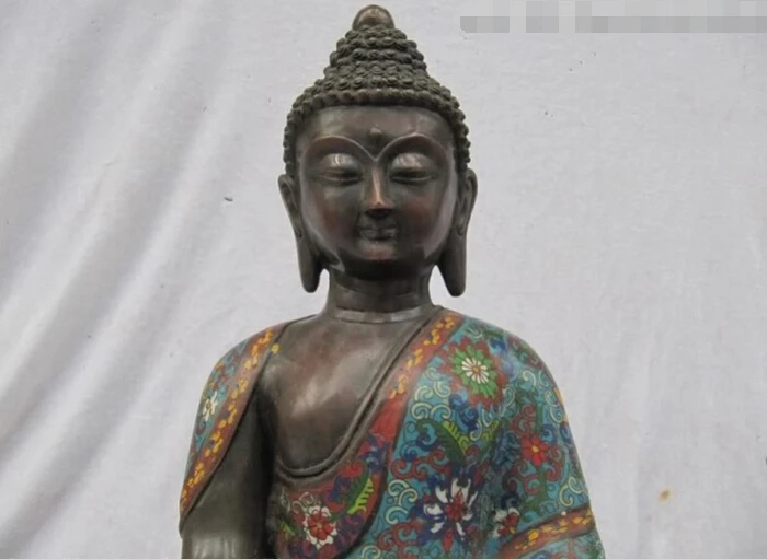 USPS to USA S3018 18 Inch&quotTibet 100% Bronze handwork made cloisonne Sakyamuni Ru Lai Buddha Statue | Дом и сад