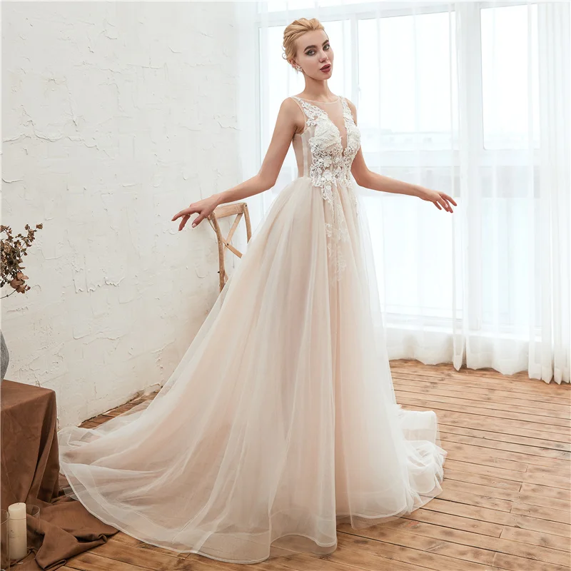 2020 простой пышное свадебное платье Тюль с кружевной аппликацией Vestido de Noiva Robe De