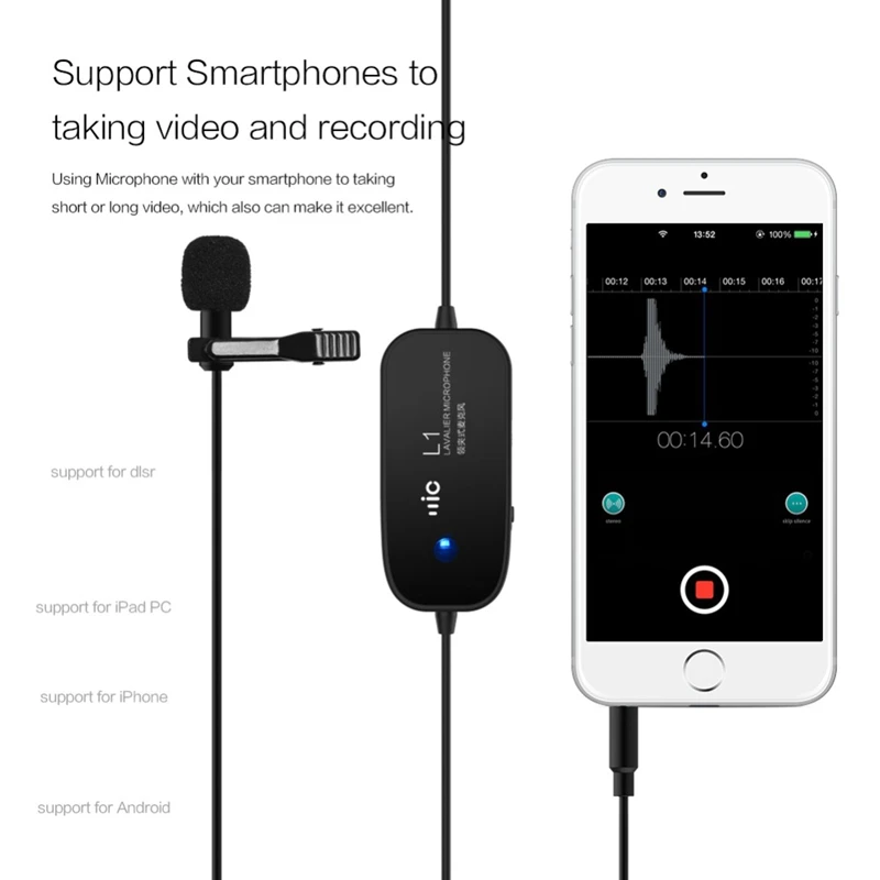 3 5 мм Аудио Видео Запись Lavalier отворотом микрофон 6 м (20 футов) для Iphone Android Mac Dslr