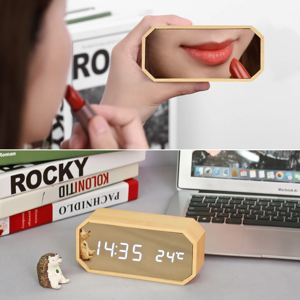 USB/батарейный диммер термометр часы с будней будильником деревянный