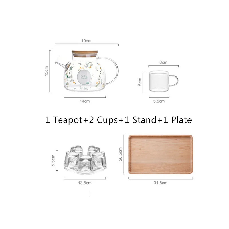 High Borosilicate Glass Tea Pot Transparent Infuser Handmade Flower Tea Set Heat Resistant Strainer Kongfu Tea Flower Tea Kettle - Цвет: One Set