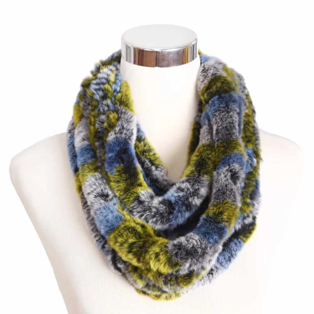 ZY86002 2016 Hot Sale Winter Fashion Multicolor Neckwarmers Genuine Knitted Rex Rabbit Fur Big Scarves Wraps Women Neck Scarf |