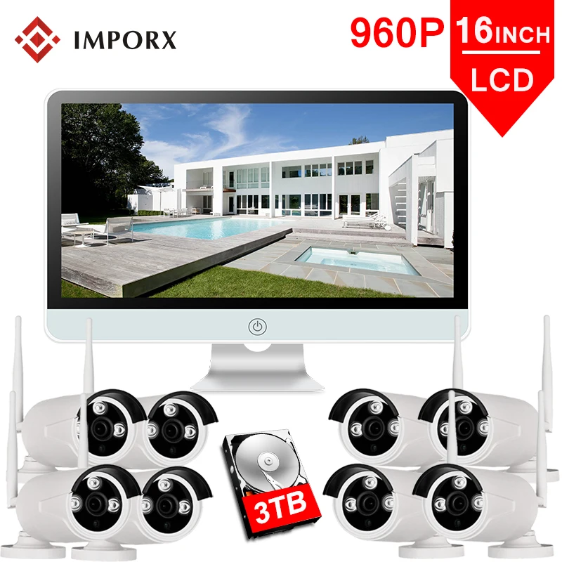 960P 8CH беспроводные NVR наборы 16 &quotЖК-монитор экран 1.3MP 8 шт Wifi IP CCTV камера наружная P2P