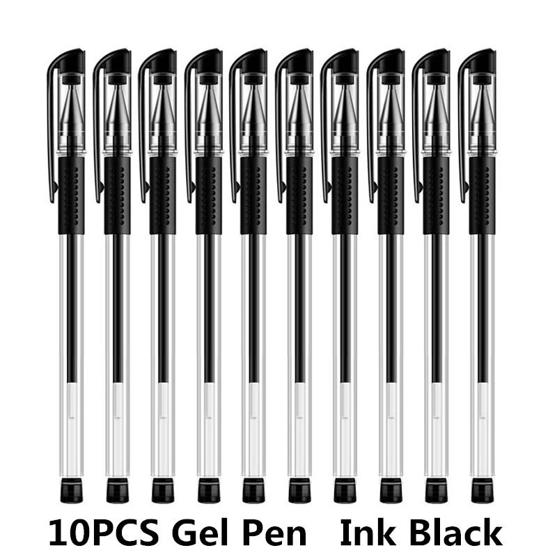 GENKKY гелевая ручка канцелярские принадлежности магазин Европейский стандарт школьные принадлежности красный синий черный гелевая ручка и нейтральная ручка 0,5 мм грифельный карандаш - Цвет: 10PCS Black Pen