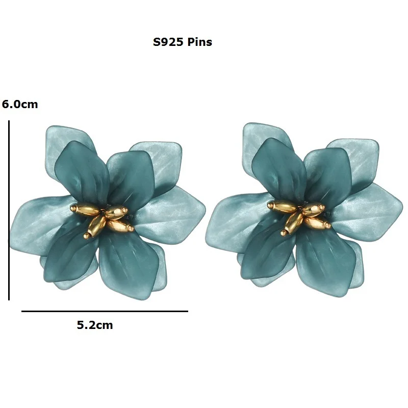 

Hyperbole Flower Earrings Women Acrylic Big White Orange Green Flower Holiday Earrings