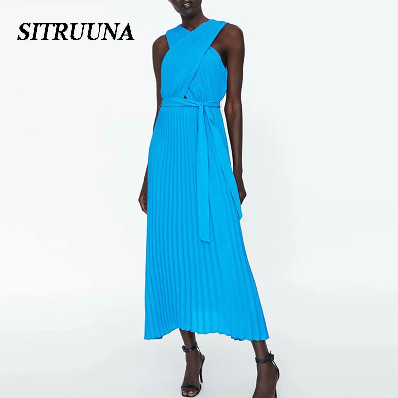 Женское длинное платье Sitruuna винтажное макси с поясом вечерние платья