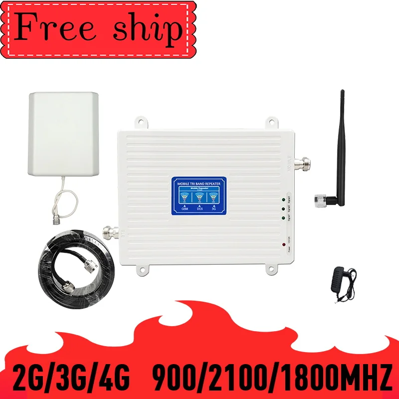 Ретранслятор сотового сигнала 2G 3G 4G GSM 900 LTE DCS 1800 WCDMA 2100 МГц трехдиапазонный