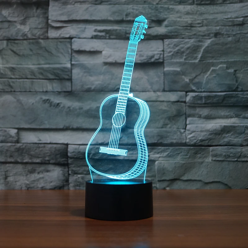 3D Оптическая иллюзия LED гитара ночник 7 цветов Изменение декор комнаты свет