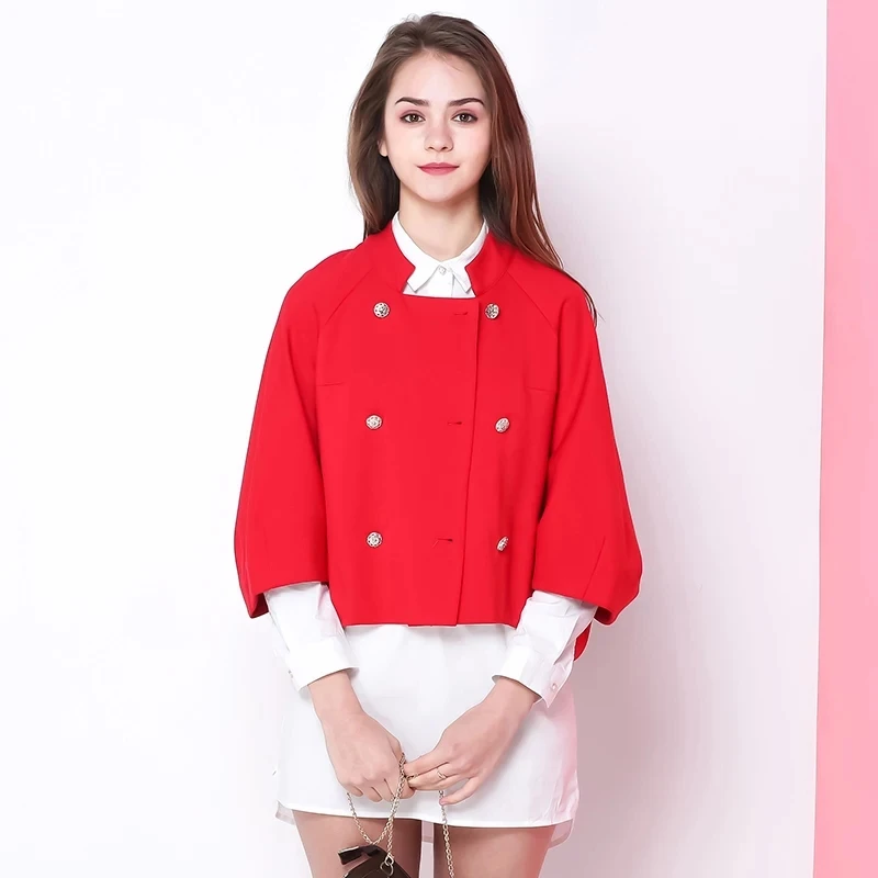

Preppy Short Tops Girl Coat Double Breasted Uniform Jacket Women Clothes Lantern Sleeve Fashion Outerwear Button Loose Blouse