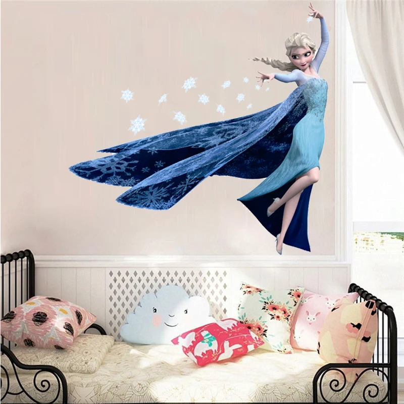 Cartoon Elsa Queen Snowflakes Wall Stickers For Kids Room Home Decoration Diy Girls Decals Anime Mural Art Frozen Movie Poster
