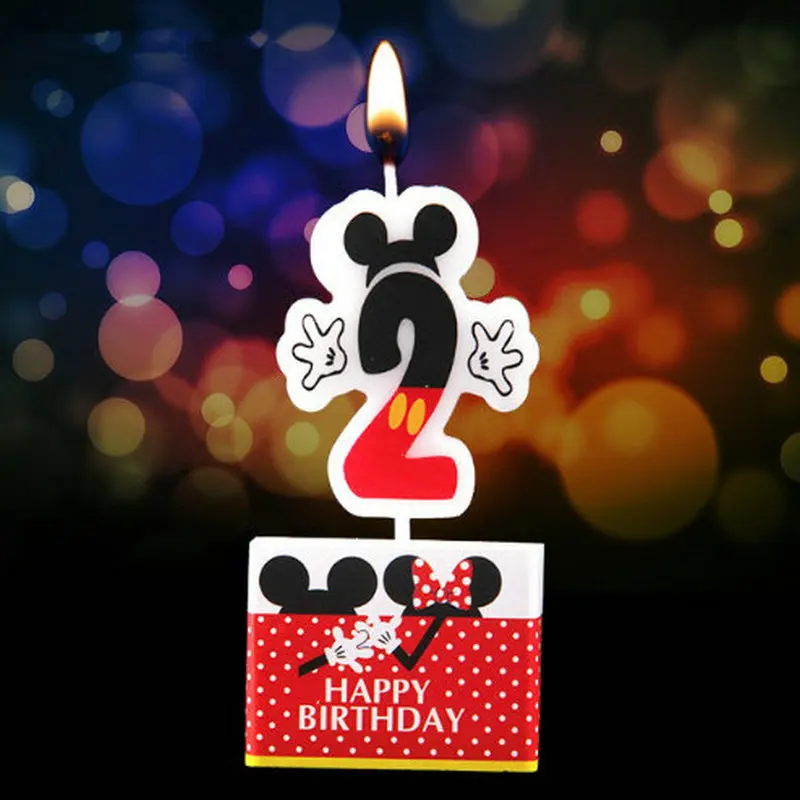 Mickey 2 1 шт. свечи в виде Микки Мауса, юбилейный торт, цифры, От 0 до 9 лет, с днем рождения, Мультяшные свечи, плавающие свечи, вечерние украшения - Цвет: Mickey 2